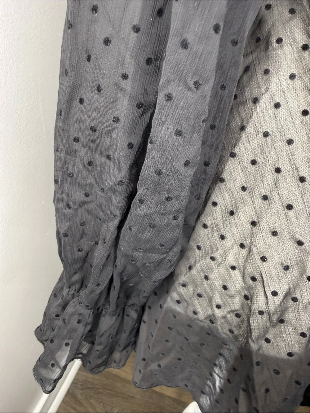 Zara Black Sheer Polka-Dot Ruffle Blouse - Picture 7 of 7